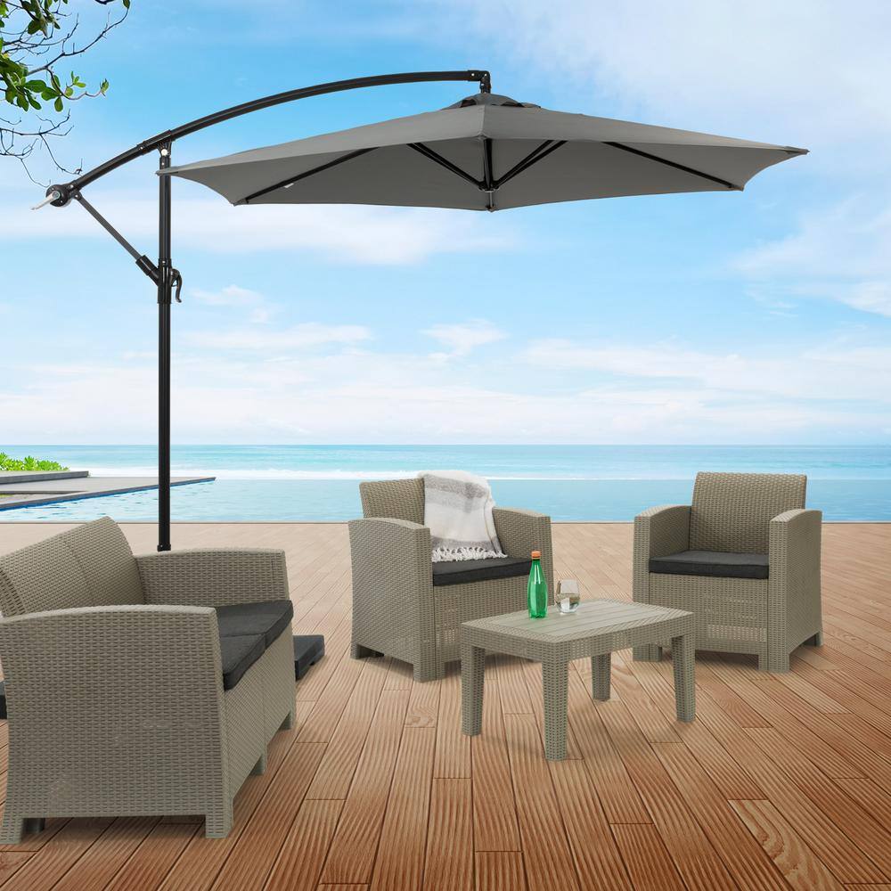 Gray 9ft UV-Resistant Polyester Cantilever Patio Umbrella with Steel Frame