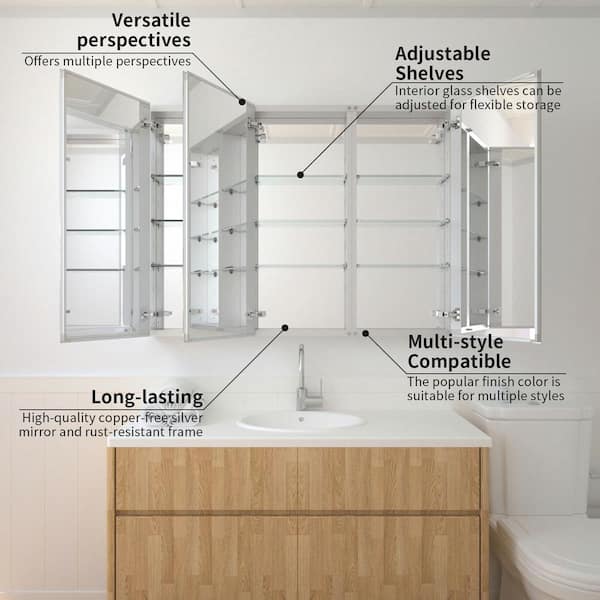 Mirror Cabinet Cosmetics Storage Shelf Holder Bathroom Partition