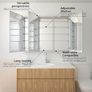 48 in. x 36 in. Frameless Recessed or Surface-Mount Beveled Triple Mirrors Bathroom Medicine Cabinet