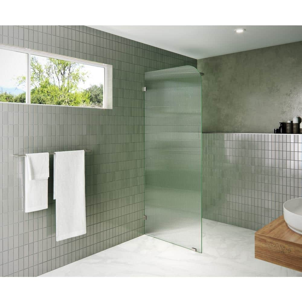 32 in. x 78 in. x .375 in. Fixed Frameless Shower Door Fixed Panel Fluted Frosted Radius Left Hand -  Glass Warehouse, FL-RAD-32-L-BN