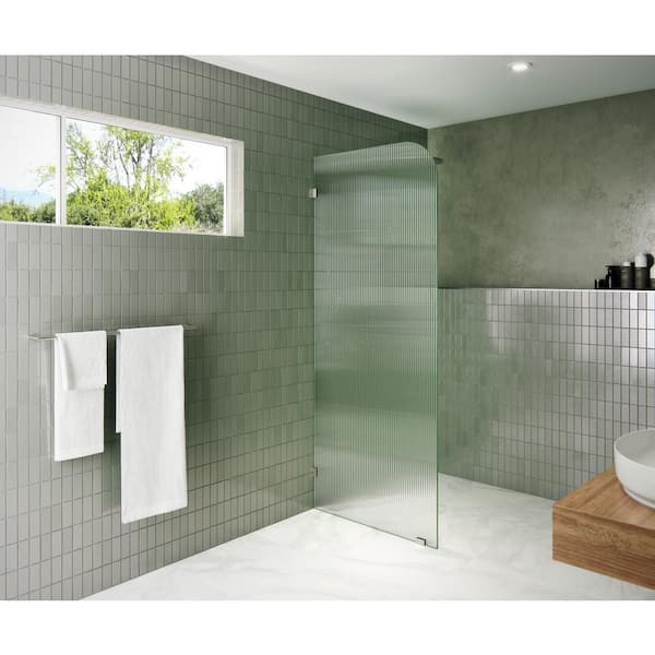 32 in. x 78 in. x .375 in. Fixed Frameless Shower Door Fixed Panel Fluted Frosted Radius Left Hand