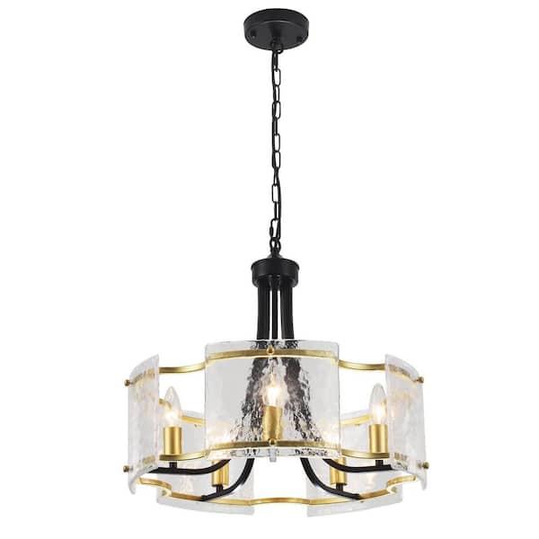 ZJVAIVE 5-Light Gold Hanging Candlestick Chandelier Linear Glass Sheet Chandelier Lighting for Kitchen Island