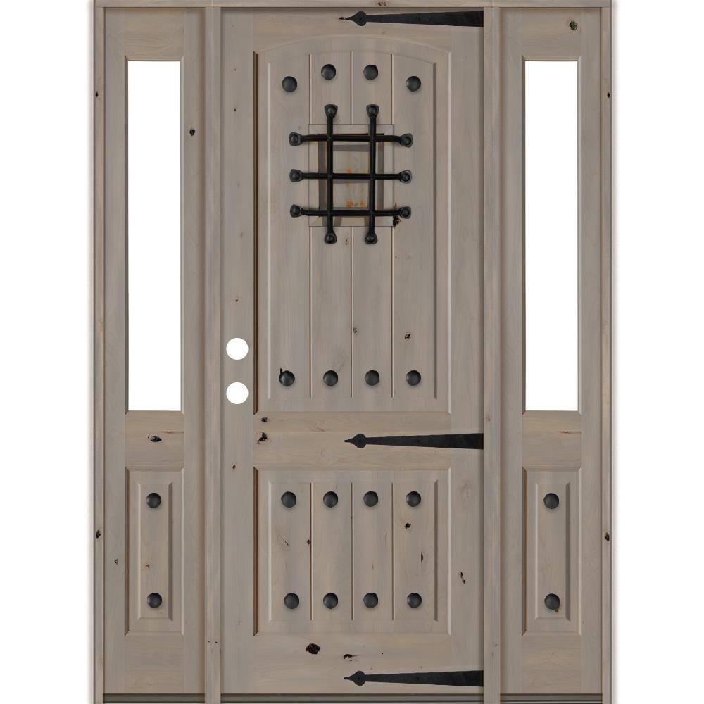 70 in. x 96 in. Mediterranean Knotty Alder Right-Hand/Inswing Clear Glass Grey Stain Wood Prehung Front Door w/DHSL price history on PriceWatchPro