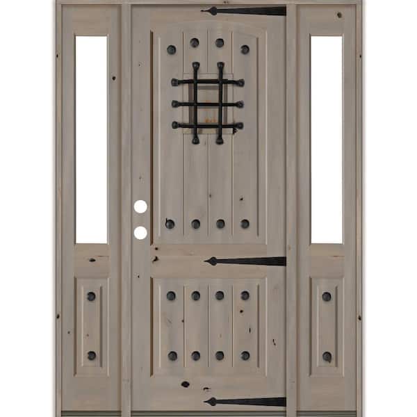 Krosswood Doors 70 in. x 96 in. Mediterranean Knotty Alder Right-Hand/Inswing Clear Glass Grey Stain Wood Prehung Front Door w/DHSL