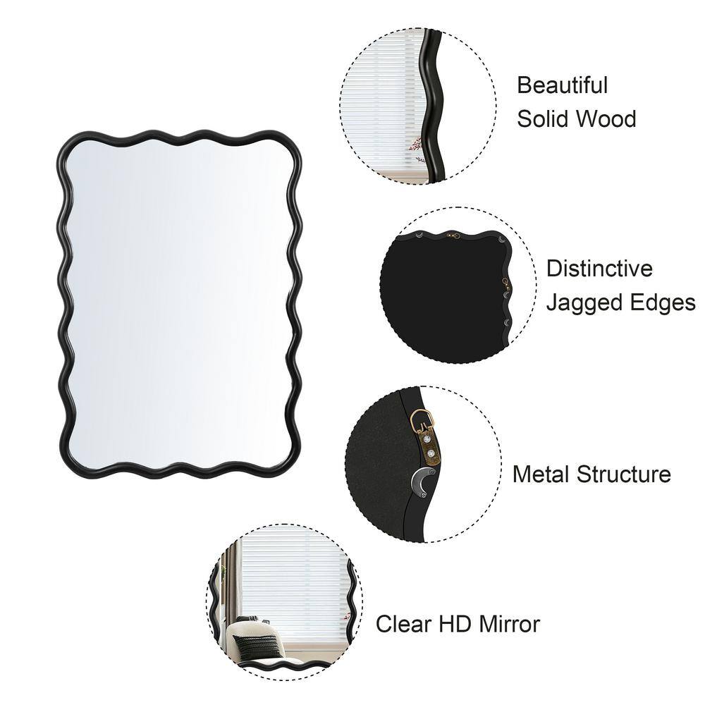Antique Black Solid Wood Wavy Rectangular Wall Mirror