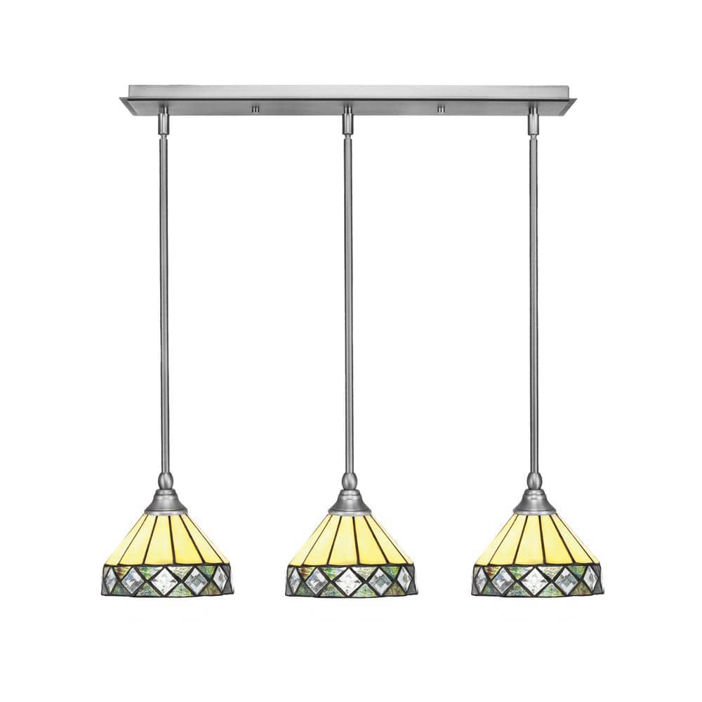 Livingston 100-Watt 3-Light Nickel Shaded Pendant Light with 7 in. Diamond 