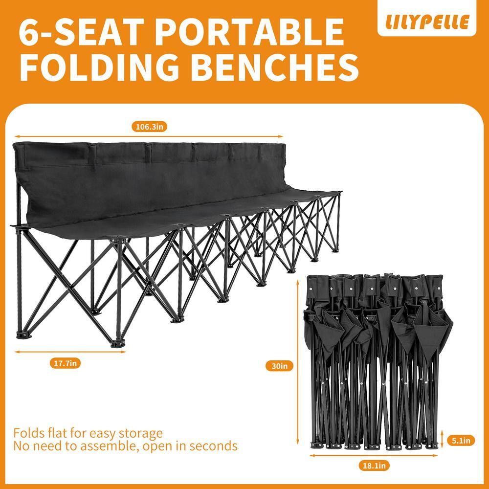 Noir 6-Seater Folding Outdoor Bench with Steel Frame