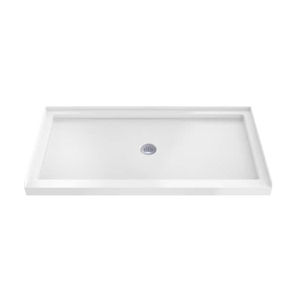Slimline 60 in. L x 36 in. W Alcove Rectangular White Shower Pan Base with 2 in. Round Center Drain in Chrome