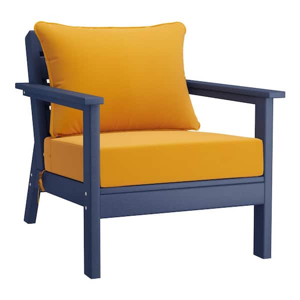 WESTIN OUTDOOR Birchwood Outdoor Patio Deep Seating HDPE Plastic Lounge Chair in Navy Blue with Yellow Cushions