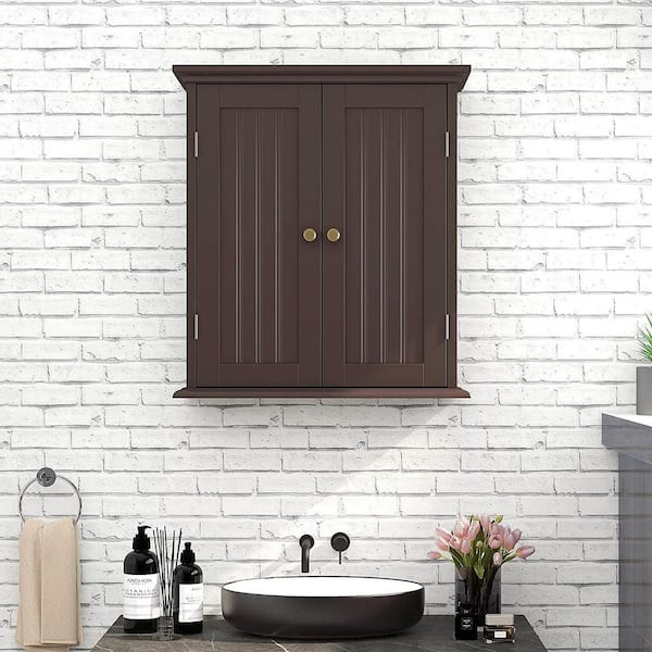 Tileon 21.10 in. W x 24 in. H Medium Rectangular Brown MDF Surface Mount Medicine Cabinet without Mirror with Adjust Shelves