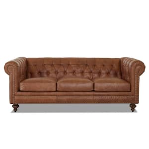 Blakely 95 in. Arena Vintage Brown Leather 3 - Seater Chesterfield Sofa with Removable Cushions