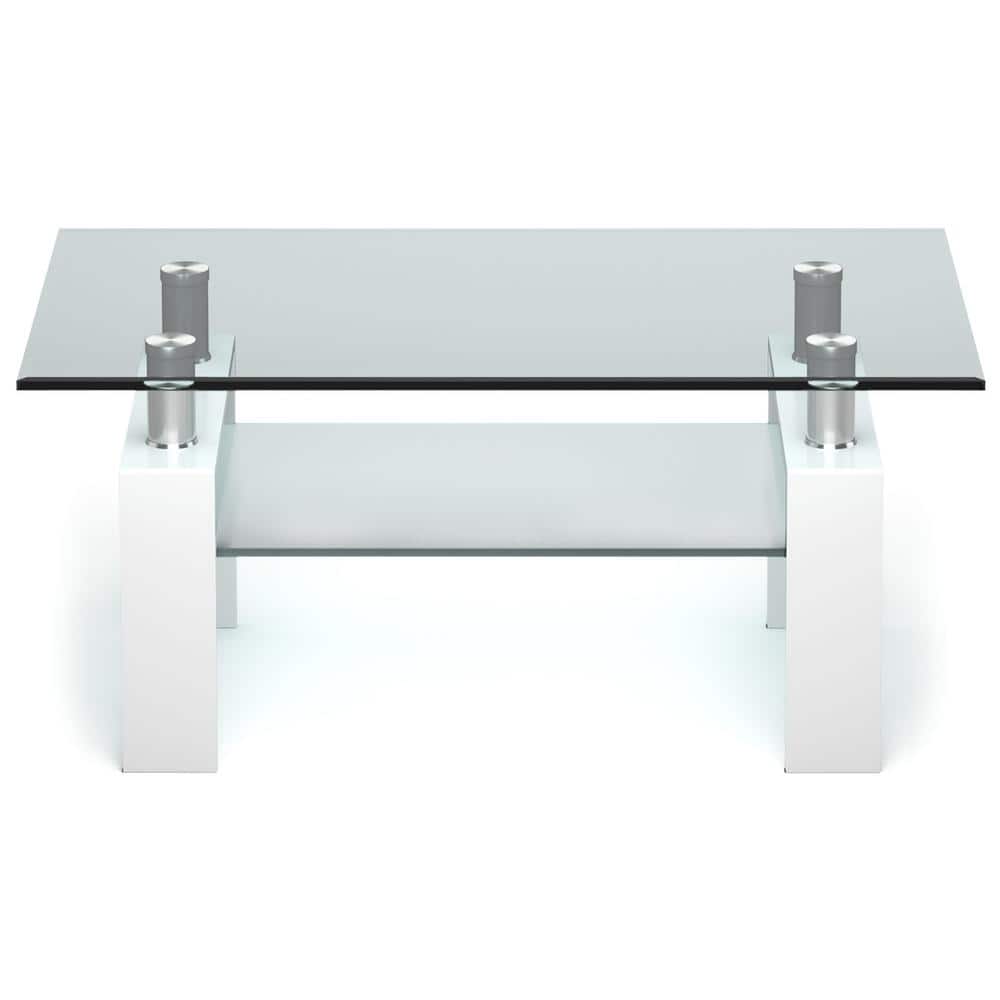 39 in. White 17.5 in. Rectangle Glass Coffee Table