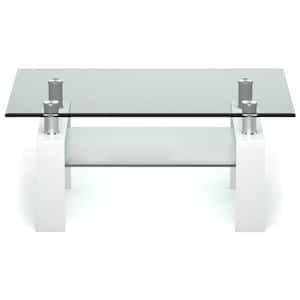 39 in. White 17.5 in. Rectangle Glass Coffee Table