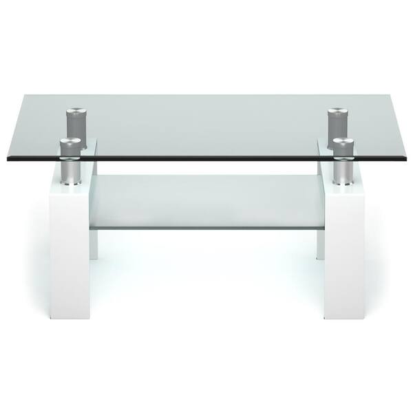 Costway 39 in. White 17.5 in. Rectangle Glass Coffee Table
