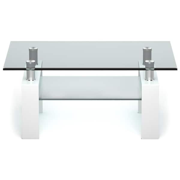 Costway 39 in. White 17.5 in. Rectangle Glass Coffee Table