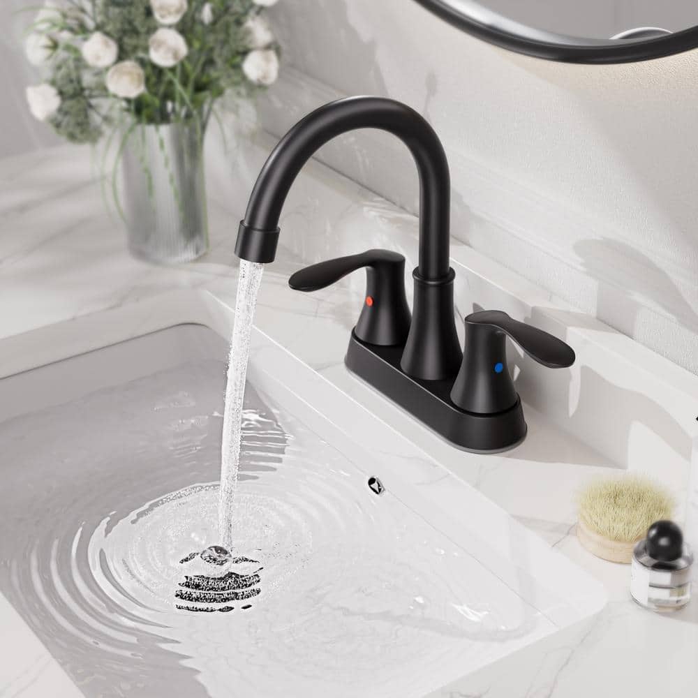 Matte Black High Arc Double Handle Bathroom Faucet
