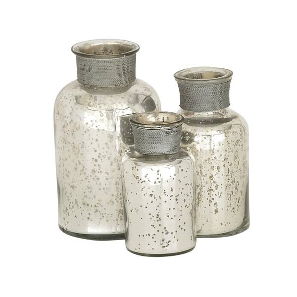 Litton Lane Rustic Metallic Glass Metal Apothecary Jars Set Of 3 24127 The Home Depot