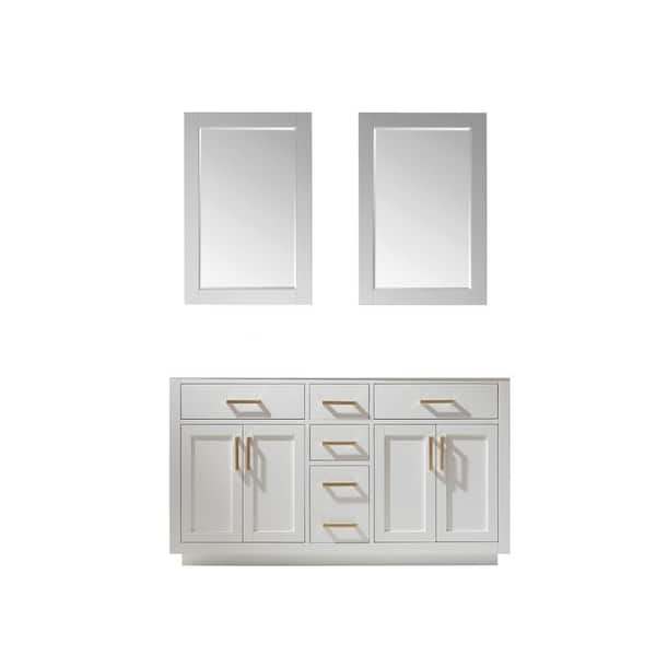 Altair Ivy 59.2 in. W x 21.6 in. D x 33.1 in. H Bath Vanity Cabinet without Top in White with Mirror