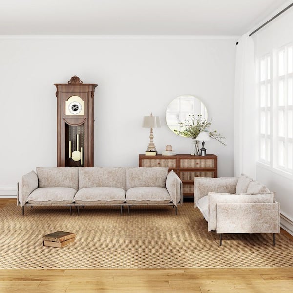 Living Room Set 111 in. 5-Seater Tapered Arm Velvet Modular Sectional Sofa, Comfort Deep Seat Cloud Couch in. Tannish