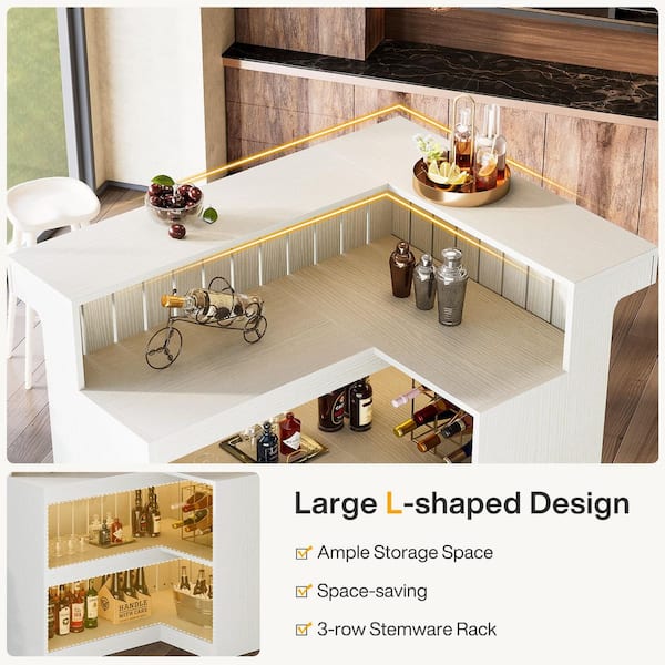 BYBLIGHT Kearsten 43.3 in. H L-shaped Bar Table with 3-Muti