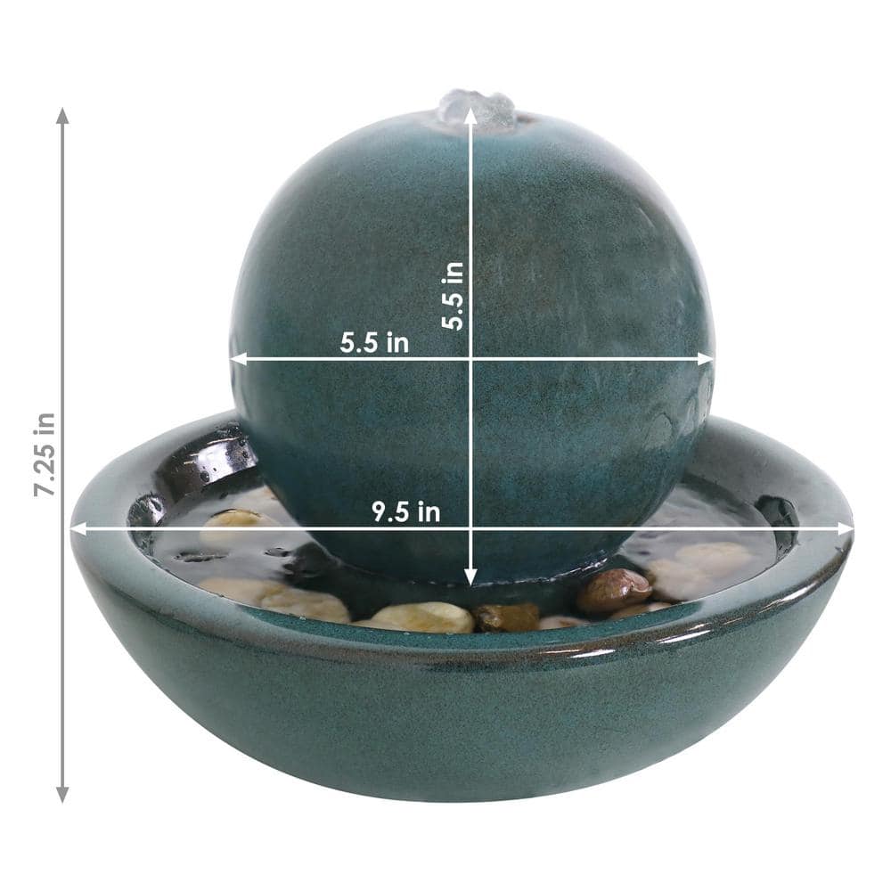 Green Ceramic Orb Tabletop Water Fountain with Smooth Glaze
