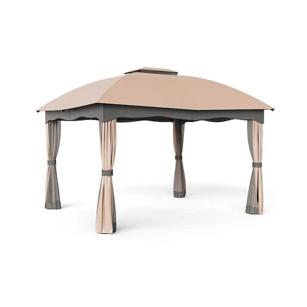 10 ft. x 12 ft. Brown Canopy Double Vented Heavy Duty Steel Gazebo