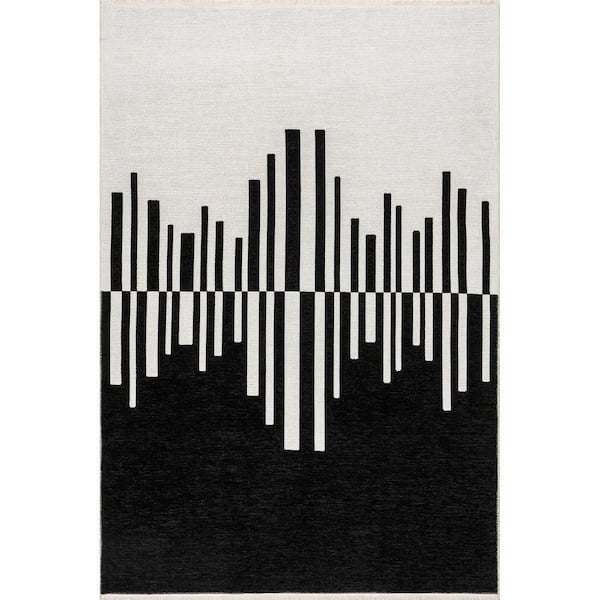 Olea SuperiorWash Abstract Machine Washable Area Black/Cream 4 ft. x 6 ft. Indoor Area Rug