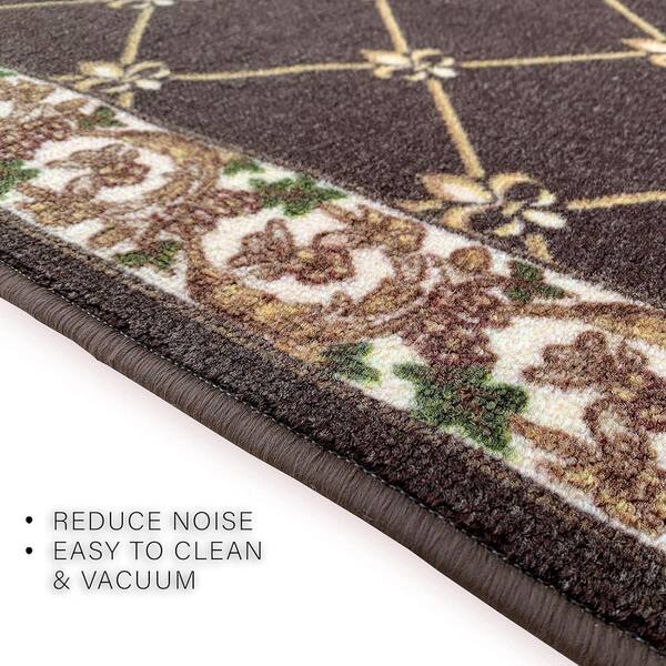 Fleur De Lis French Brown 31 in. W x 28 ft. L RunnerRug/Stair Runner 72.8 sq. ft.