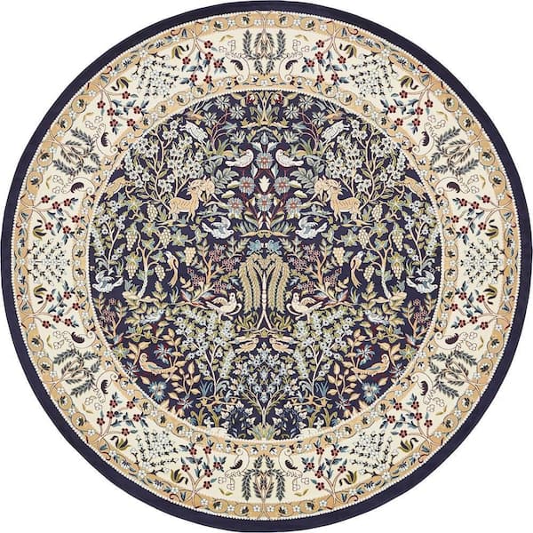 Narenj Bristol Navy Blue 10' 0 x 10' 0 Round Rug