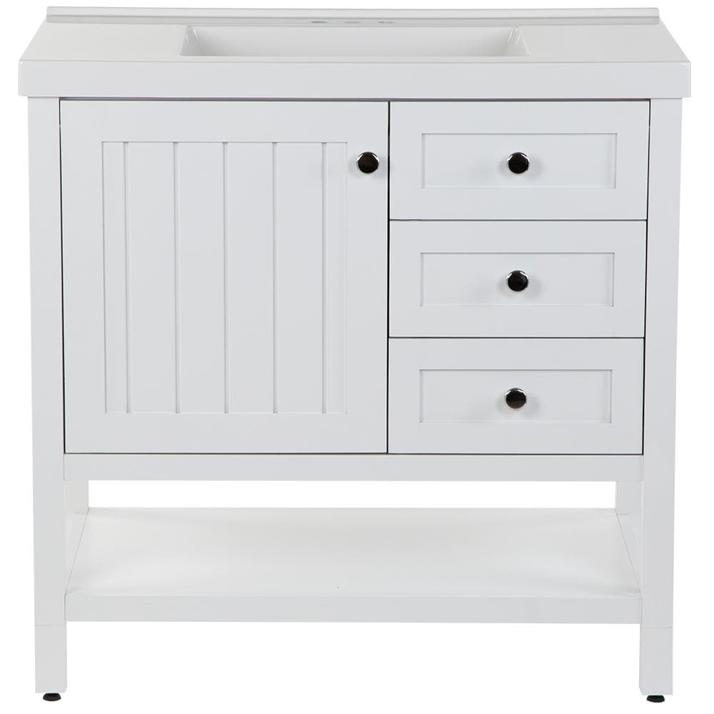 Lanceton 37 in. Single Sink White Bath Vanity with White Cultured Marble Top (Assembled) price history on PriceWatchPro