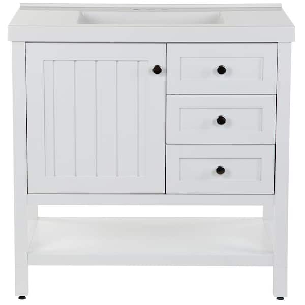 Home Decorators Collection Lanceton 37 in. Single Sink White Bath Vanity with White Cultured Marble Top (Assembled)