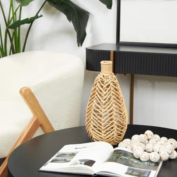 Litton Lane 15 in. Brown Handmade Woven Jute Rope Decorative Vase with Chevron Pattern