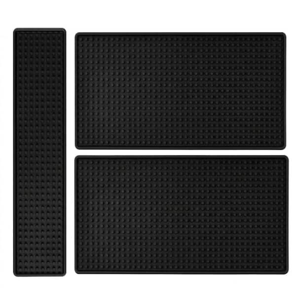 3-Pack Black 8mm Thick Rubber Bar Service Spill Mat Set — Two 12 x 6 in and One 12 x 3 in Anti-Skid Bar Mats