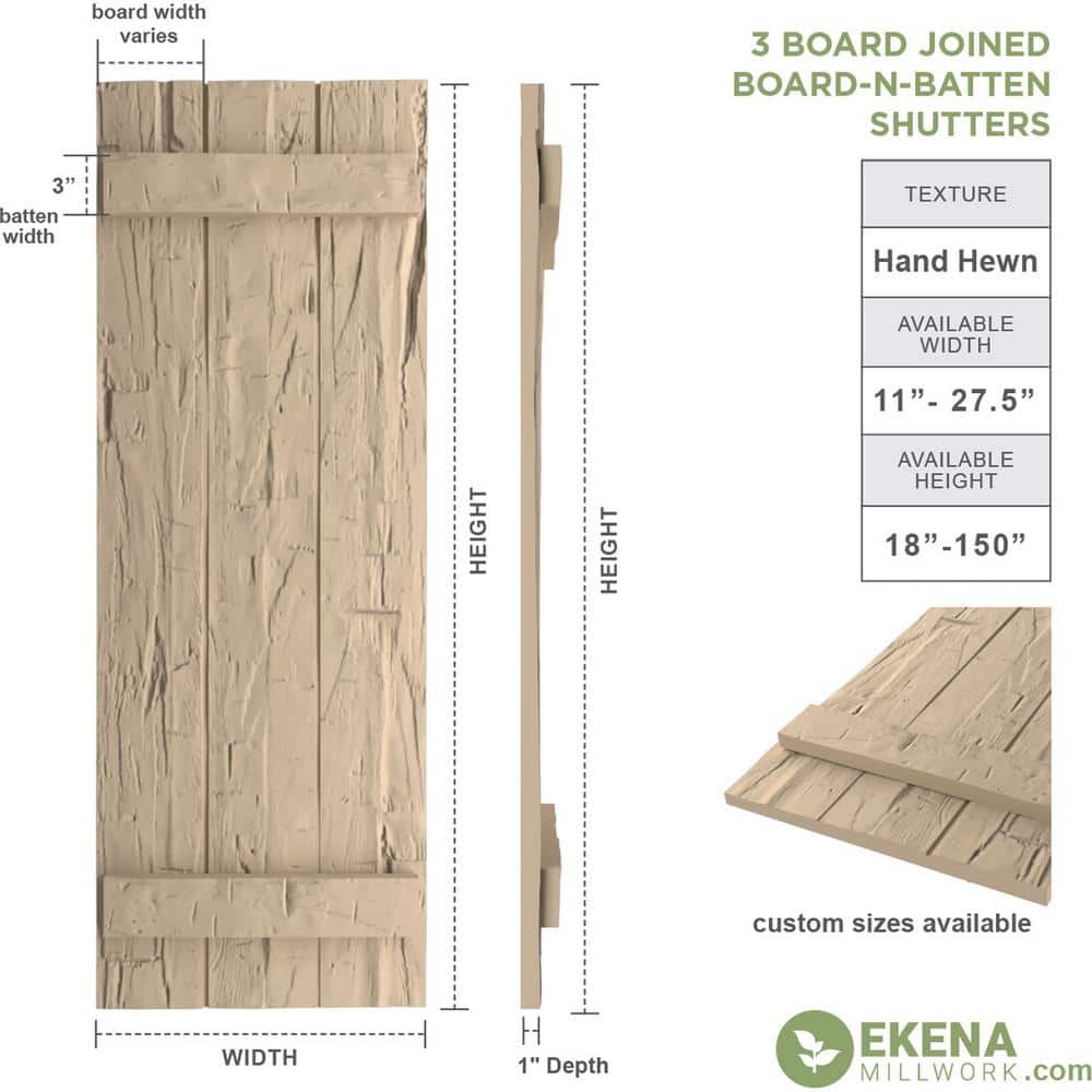 Hand Hewn Tan Faux Wood Board-n-Batten Shutters, 60" x 16.5"