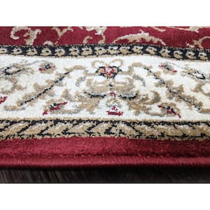 Como Red 8 ft. Round Traditional Floral Scroll Area Rug