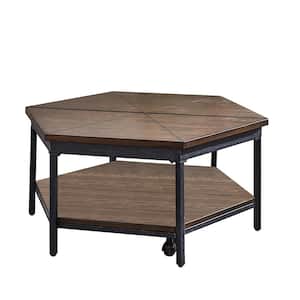 Ultimo 36 in. Brown Mocha Medium Hexagon Wood Coffee Table with Lift Top