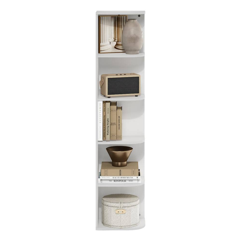 White 5-Tier Corner Wood Bookcase