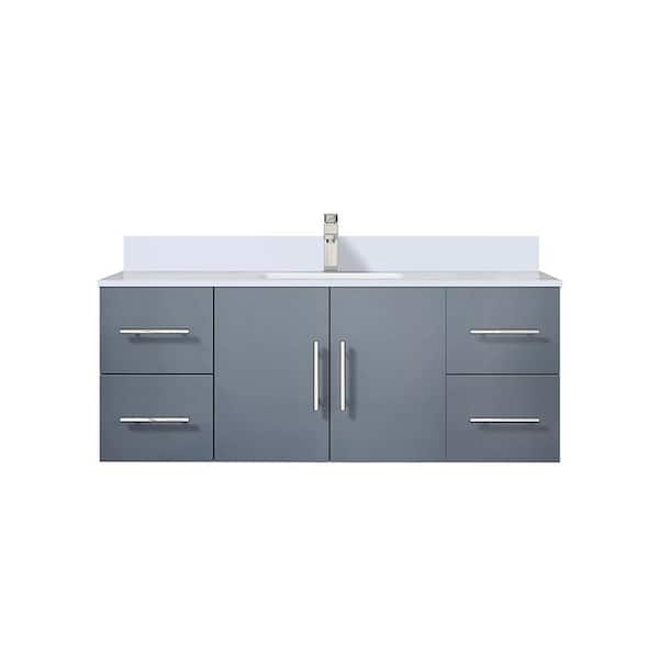 Geneva 48 in. W x 22 in. D Dark Grey Bath Vanity, White Quartz Top, and Faucet Set