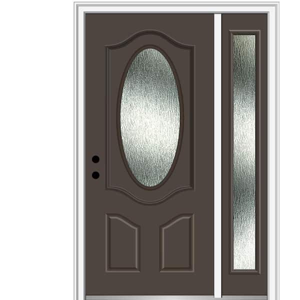 MMI Door 50 in. x 80 in. Right-Hand Inswing Rain Glass Brown Fiberglass Prehung Front Door on 4-9/16 in. Frame