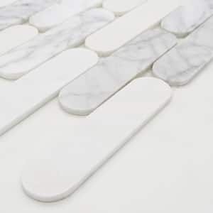 Oval Interlocking Mosaic Backsplash 12x11.5In. Honed White Carrara&Thassos Marble Floor and Wall Tile (9.6 Sq. Ft./Box)