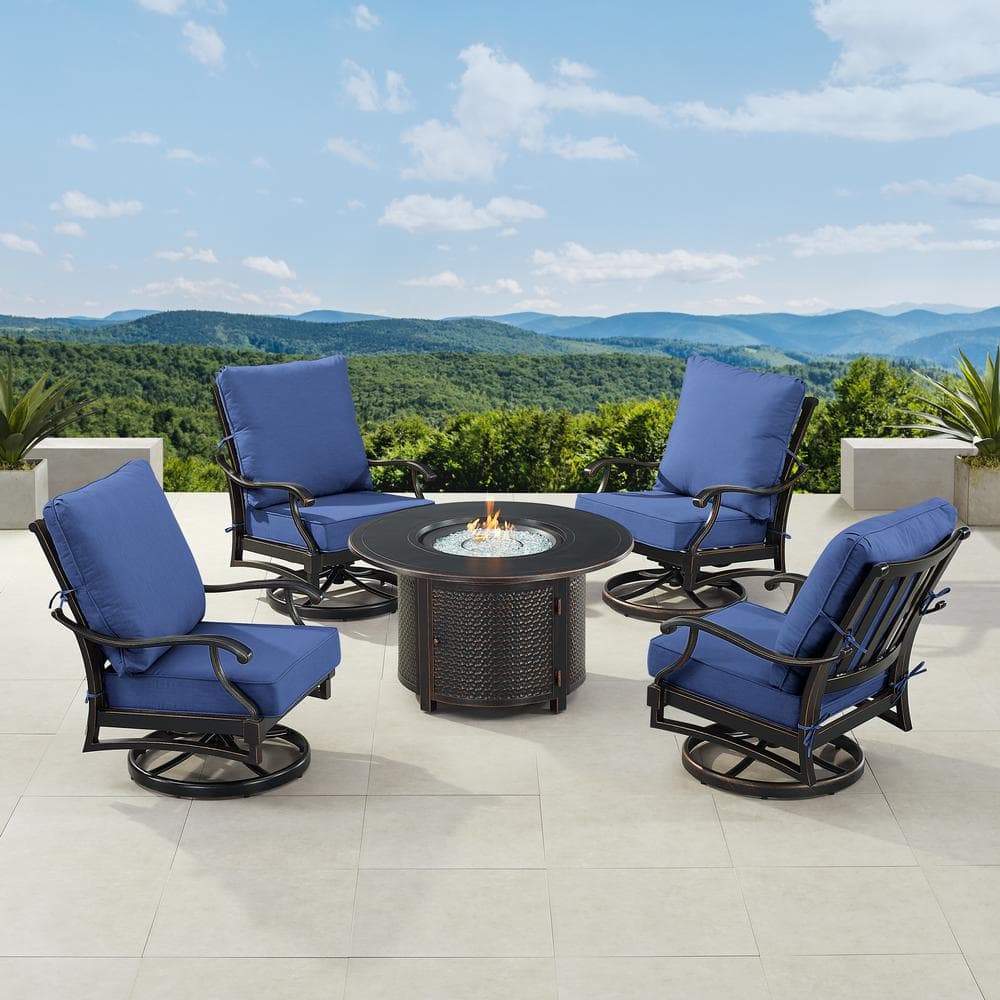 Black 5-Piece Aluminum Patio Fire Table Set with Blue Cushions price history on PriceWatchPro
