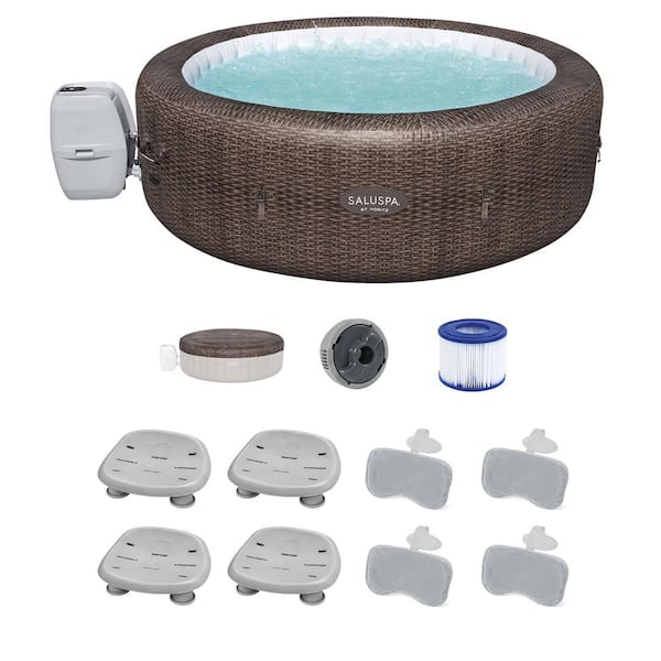 Bestway St Moritz 7-Person 180-Jet Inflatable Hot Tub with Spa Seat (4-Pack) and Headrest Pillow (2-Pack)