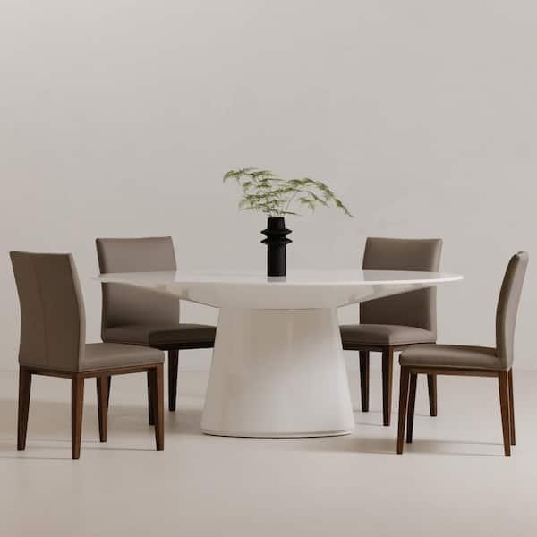 NADAAL STUDIOS Bayou Grey Leather Dining Chair, Top Grain Leather with Solid Rubberwood Frame - (Set of 2)