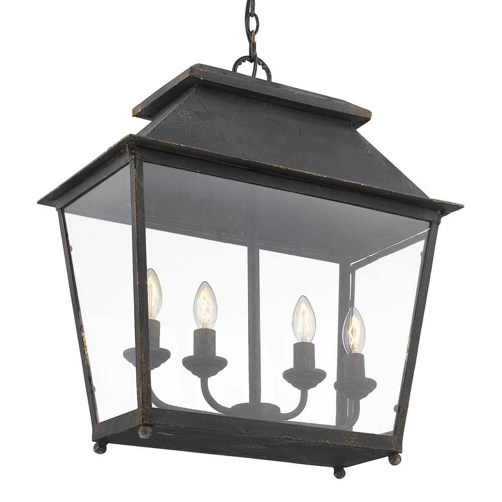 Abingdon Cozy Lantern-Style 4-Light LED Pendant in Antique Black Iron