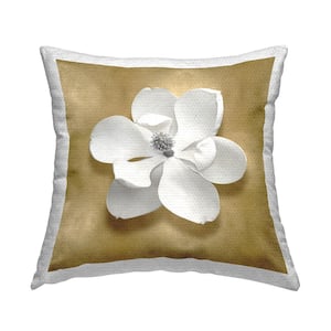 Glam and White Flower Gold Square Outdoor Throw Pillow