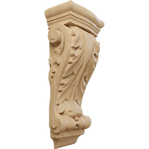 Ekena Millwork 2-3/4 in. x 4-1/2 in. x 10 in. Unfinished Wood Cherry Small Farmingdale Acanthus Pilaster Corbel