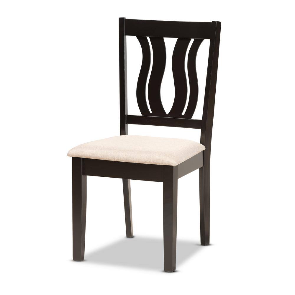 Fenton Sand Fabric & Dark Brown Wood 7-Piece Dining Set