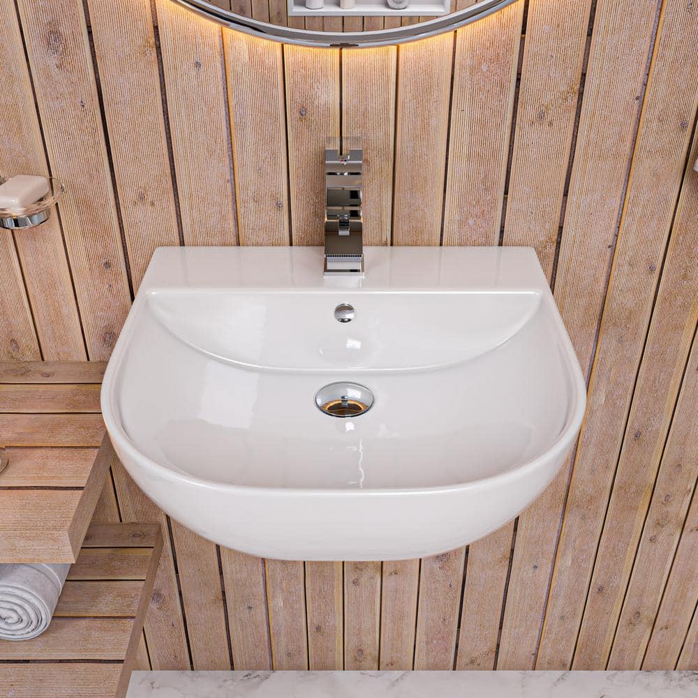 White Ceramic Wall-Mounted U-Shaped Bathroom Sink