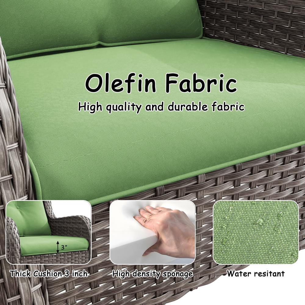 5-Piece Green Cushioned Wicker Patio Conversation Set