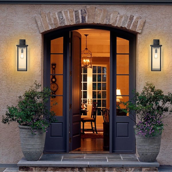 20 in. Set of 2 Modern Outdoor Black Metal Wall Sconce Weatherproof for Porch Entryway, E26 Bulb Not Included